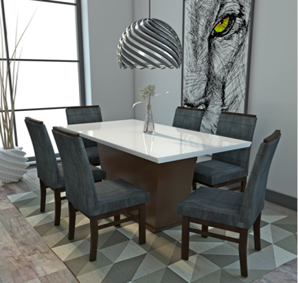 Mesa Vidro Capri 1,70x90 c/ Pé Cent. Invertido c/ 6 Cad. Capri